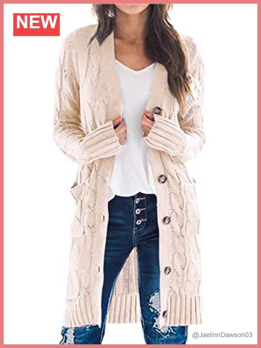 Cable Knit Button Down Long Cardigan Sweater with Pockets